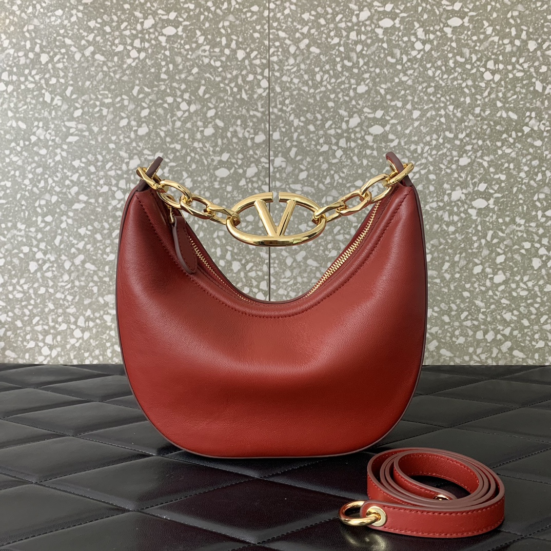 Valentino Garavani VLogo Moon Mini Hobo Bag in Burgundy Nappa Leather 